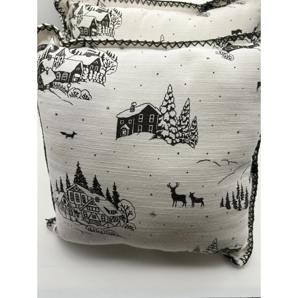 SKI LODGE DECORATIVE NEW PILLOWS White Black Apres Ski Coffee Shop Sofa Cabin
